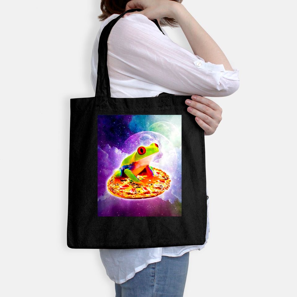 Red Eye Tree Frog Riding Pizza In Space Tote Bag