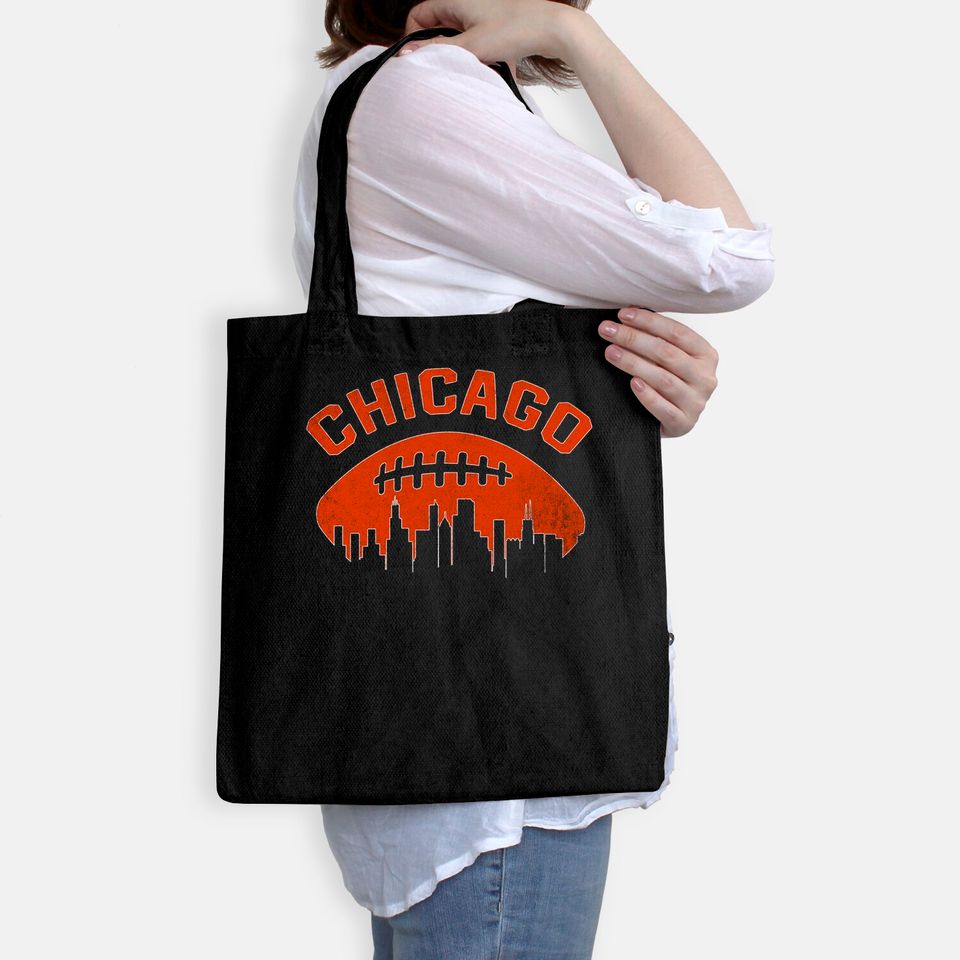 Chicago Illinois Cityscape Retro Football Tote Bag
