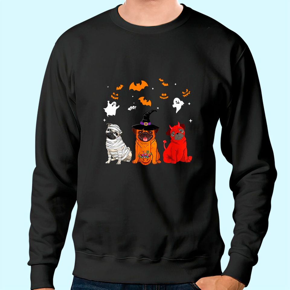 Halloween pug Dogs Lovers Mummy Witch Demon Costumes Sweatshirt
