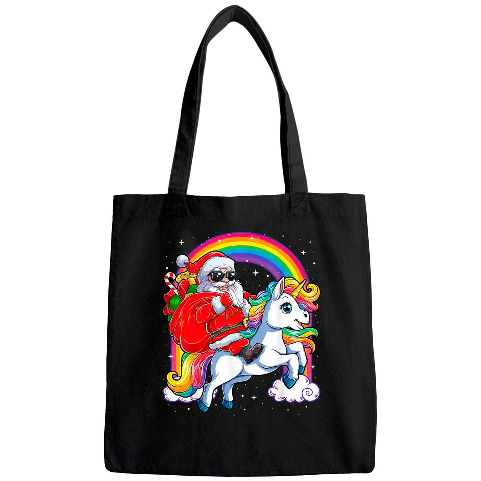 Christmas Santa Riding Unicorn Xmas Tote Bag