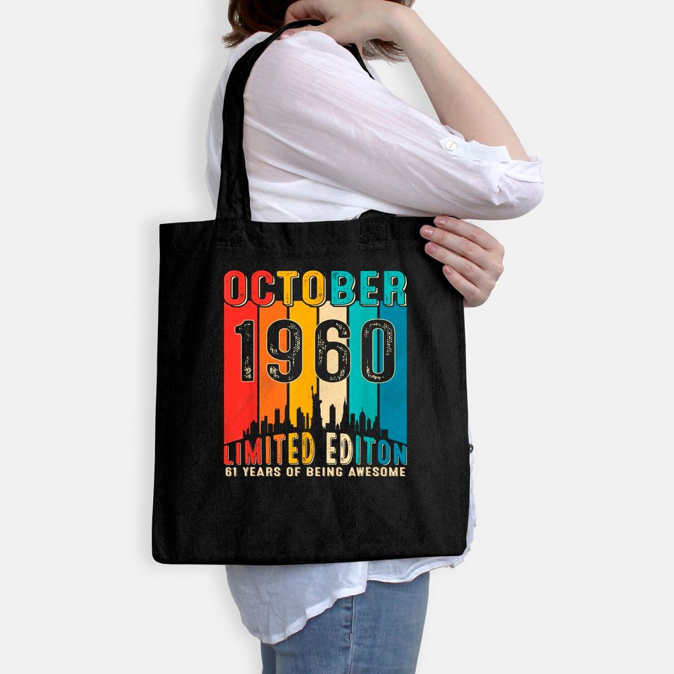 Vintage Born in October 1960 61st Birthday Tote Bag