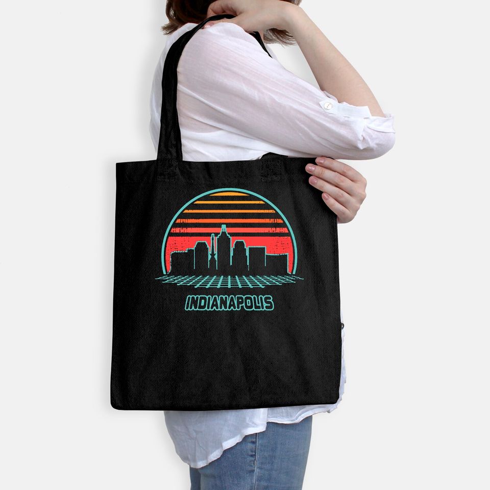 Indianapolis City Skyline Retro 80s Style Souvenir Gift Tote Bag