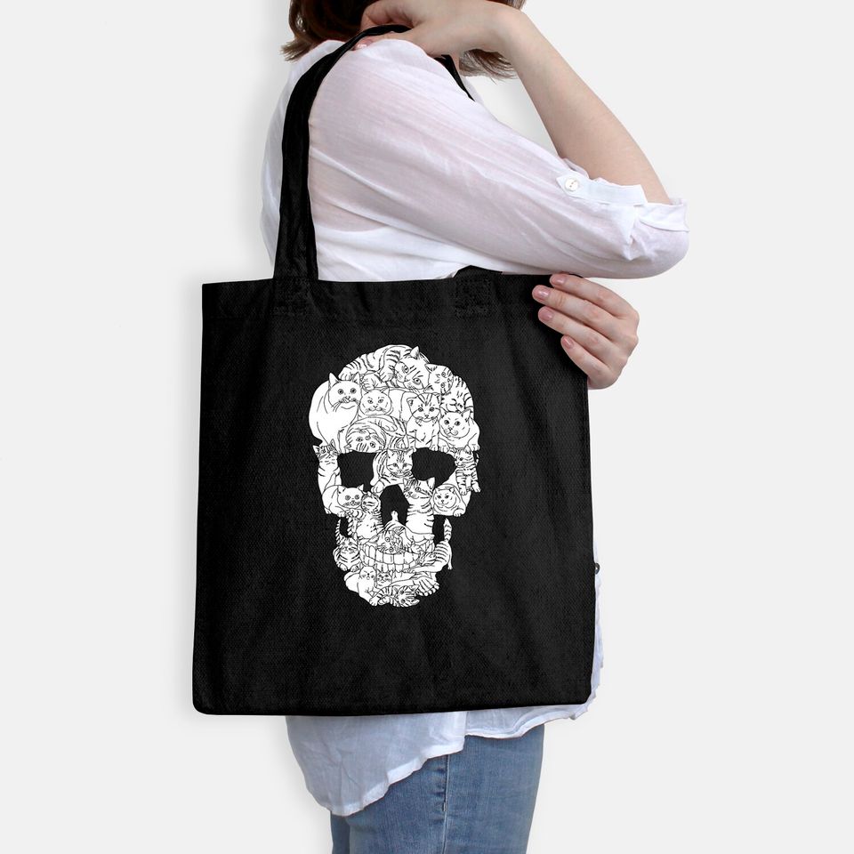 Cat Skull Halloween Tote Bag