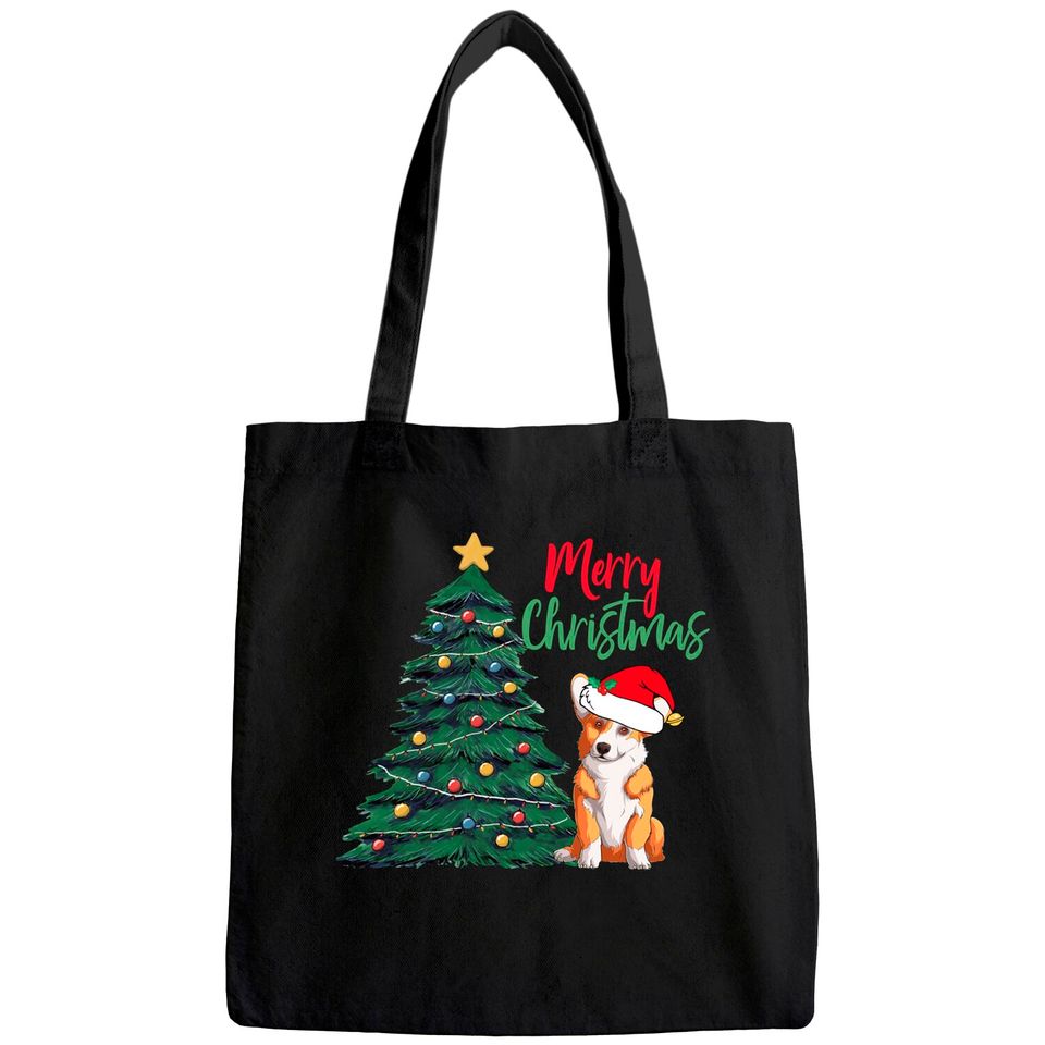 Merry Christmas Corgi Dog in Santa Hat Cute Holiday Tote Bag