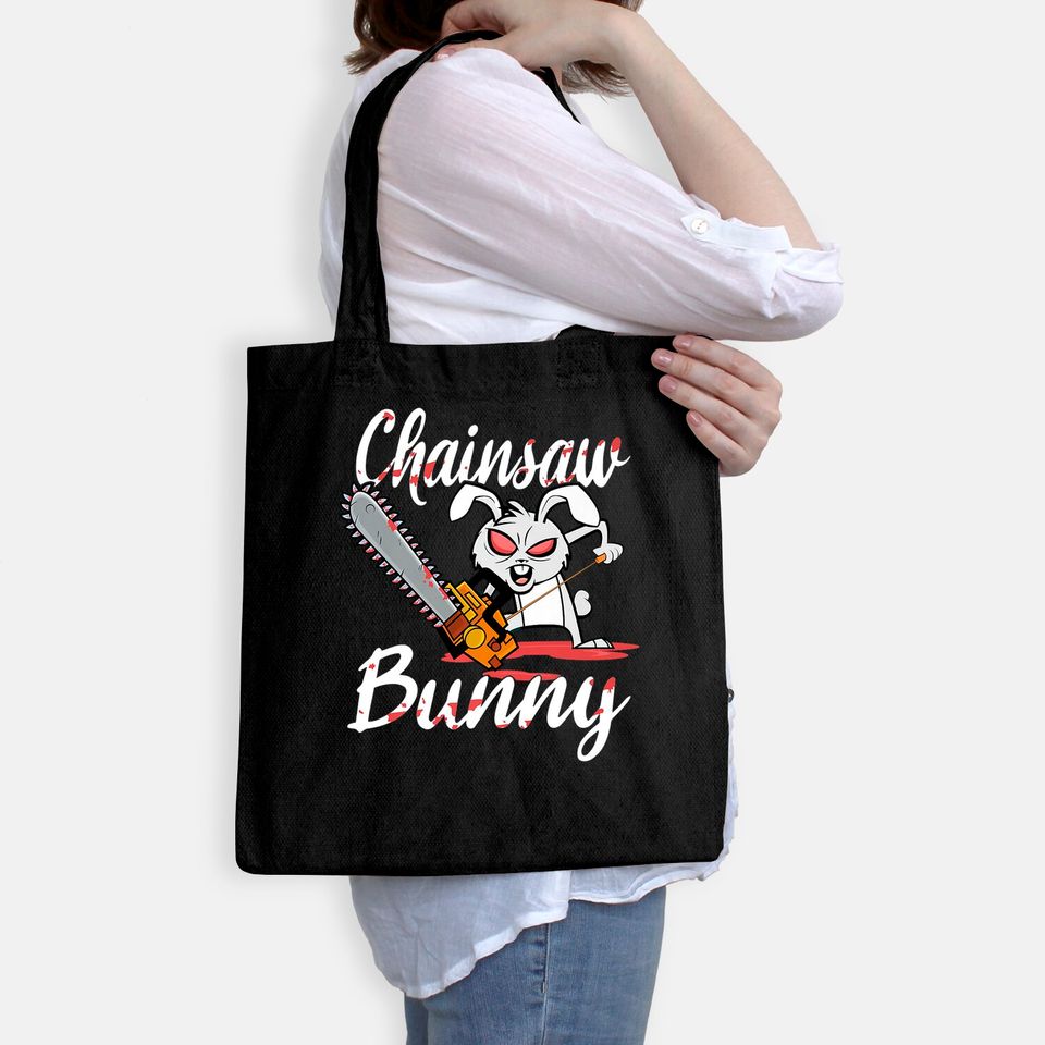 Scary Chainsaw Bunny Halloween Horror Movie Nightmare Tote Bag