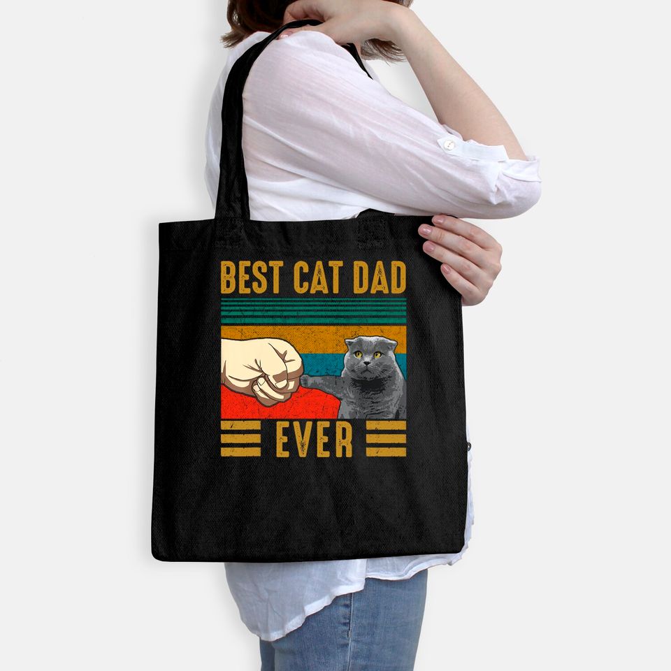 Vintage Best Cat Dad Ever Scottish Fold Cat Tote Bag