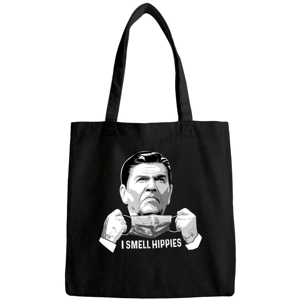 Vintage I Smell Hippies Funny Ronald Reagan Tote Bag