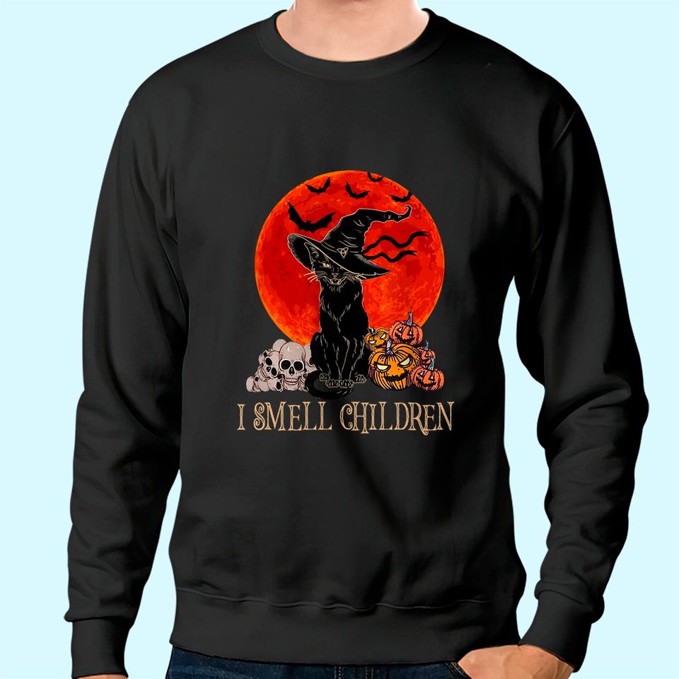 I Smell Children Black Cat With Pumpkin Halloween Sweatshirt