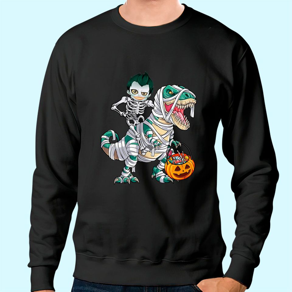 Skeleton Riding Mummy Dinosaur T-rex Halloween Joker Sweatshirt