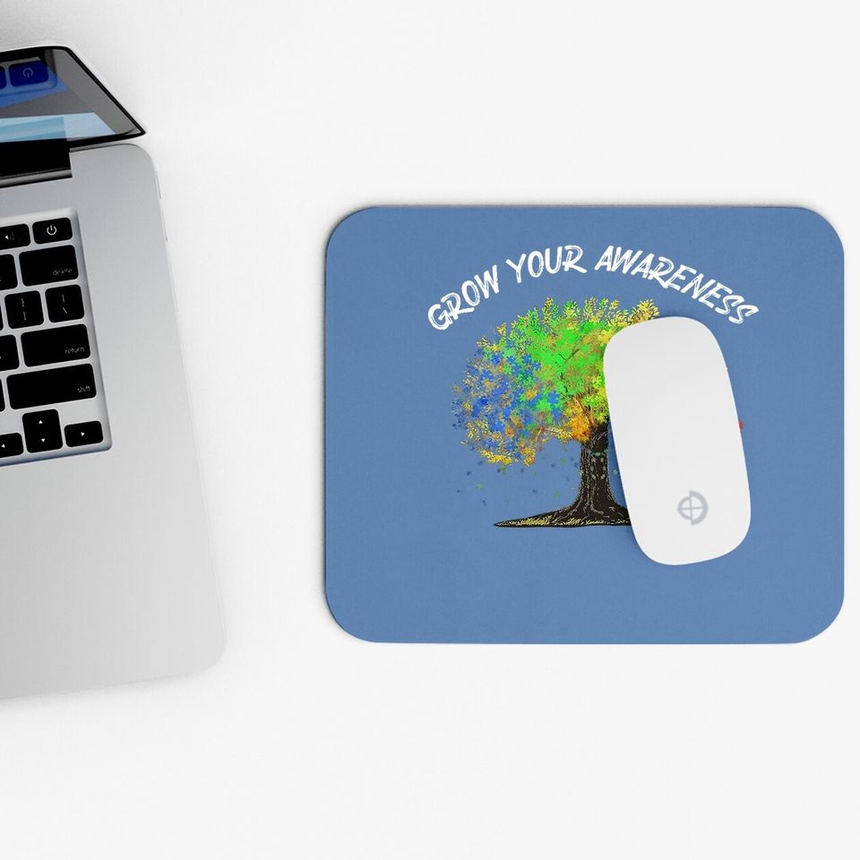 Autism Awareness Rainbow Tree Grow Your Awareness Hand Drawn Mouse Pad