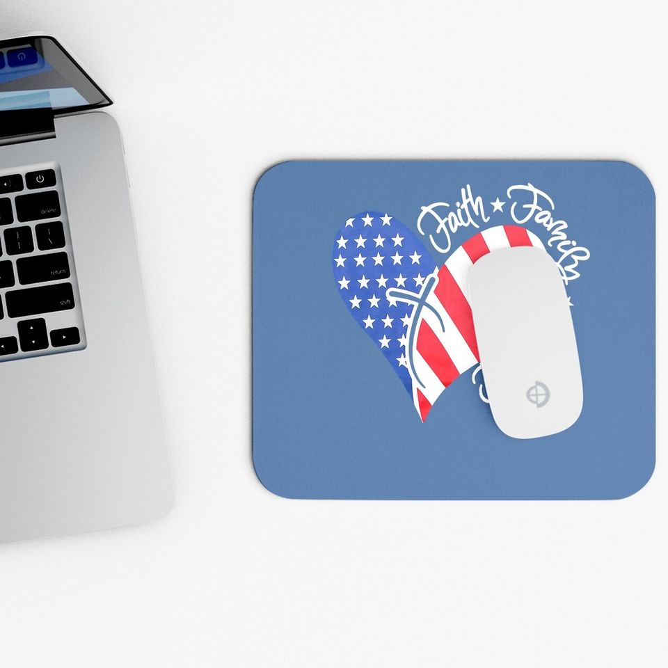 American Flag Print Mouse Pad Faith Family Freedom Short Sleeve Blouse Mouse Pad Tops