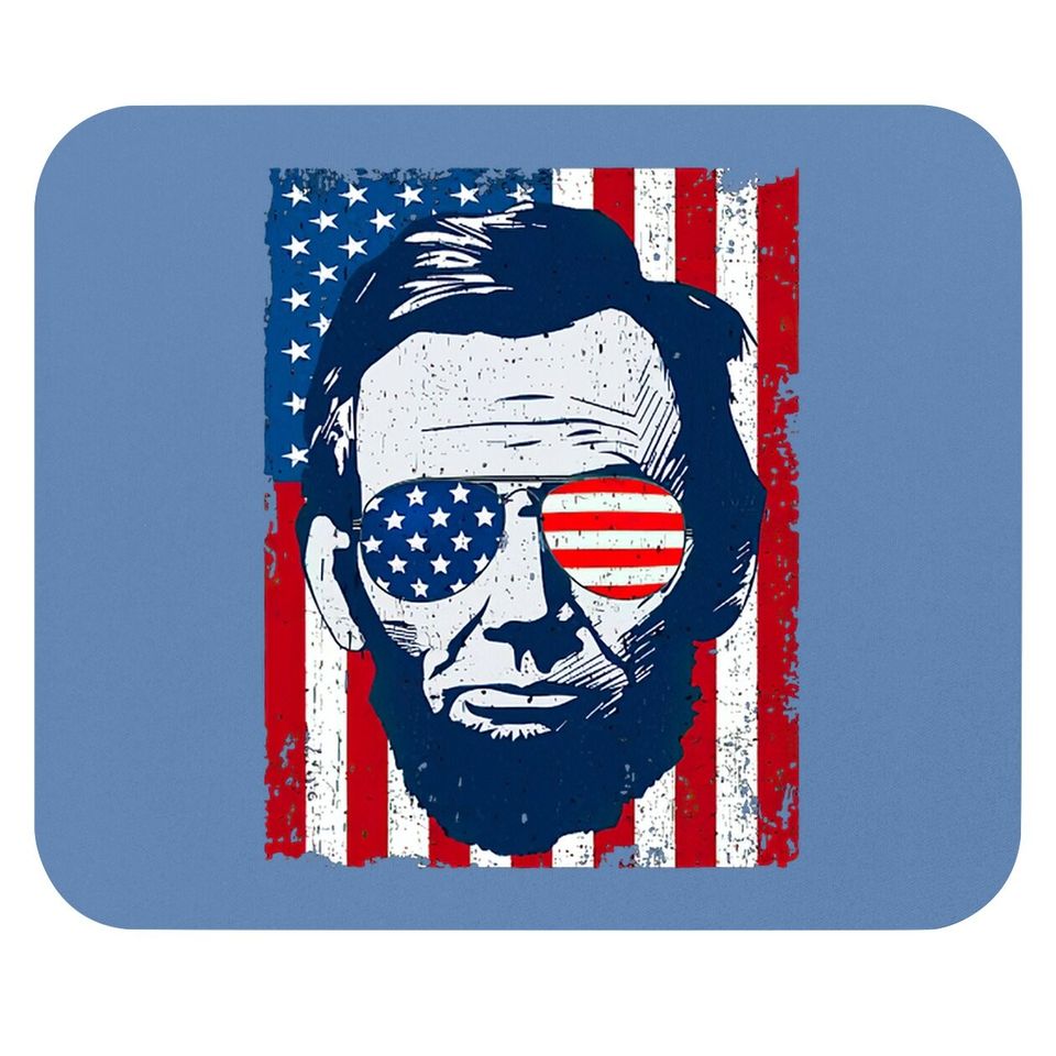 Abe Lincoln Beard Sunglasses & American Flag 4th Of July Mouse Pad