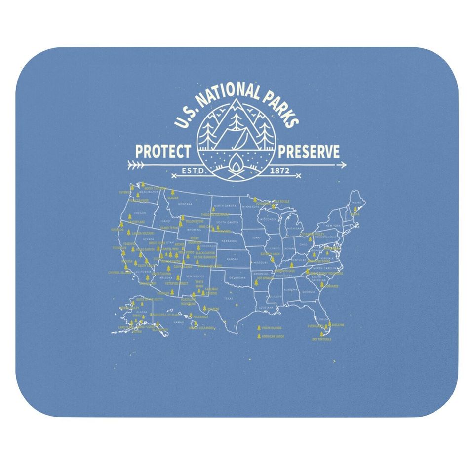 U.s. National Park Camping - All 63 Us National Parks Map Mouse Pad