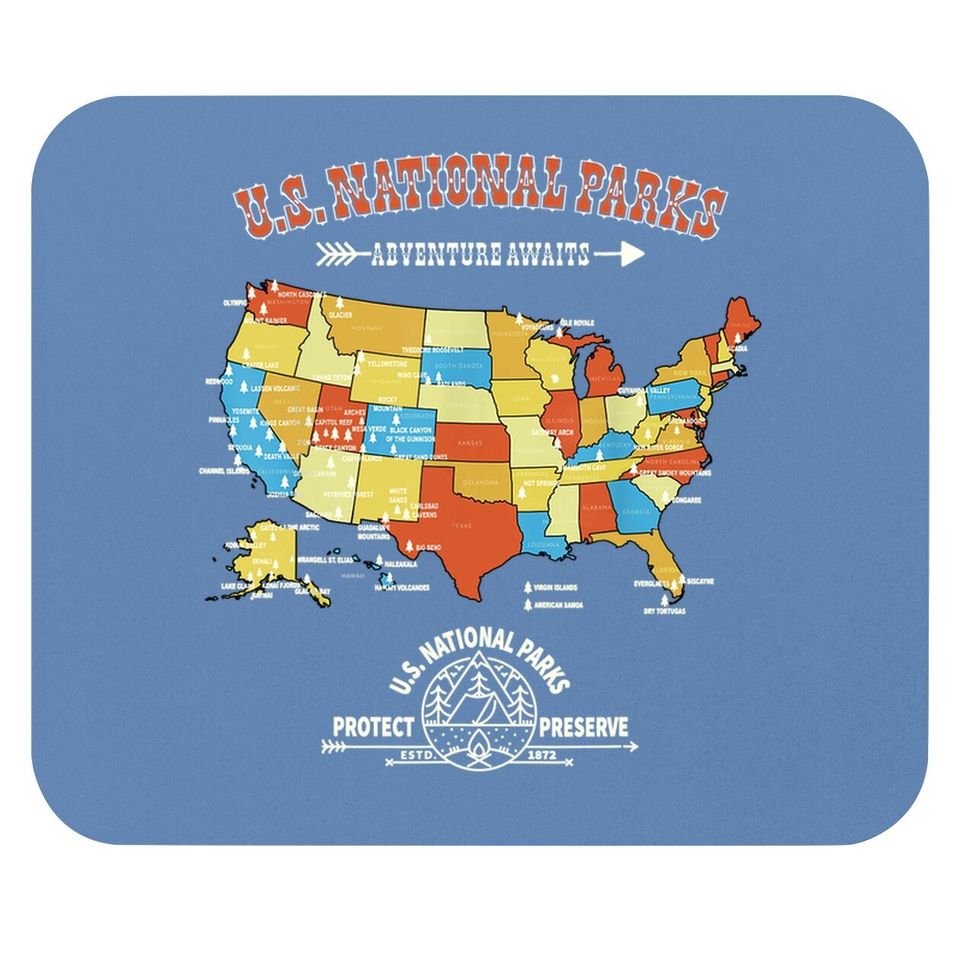 63 National Parks Map - Vintage American Hiking Camping Gift Mouse Pad