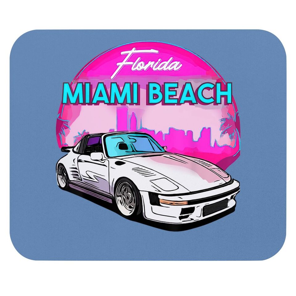 Miami Mouse Pad Palm Trees And Vintage Car