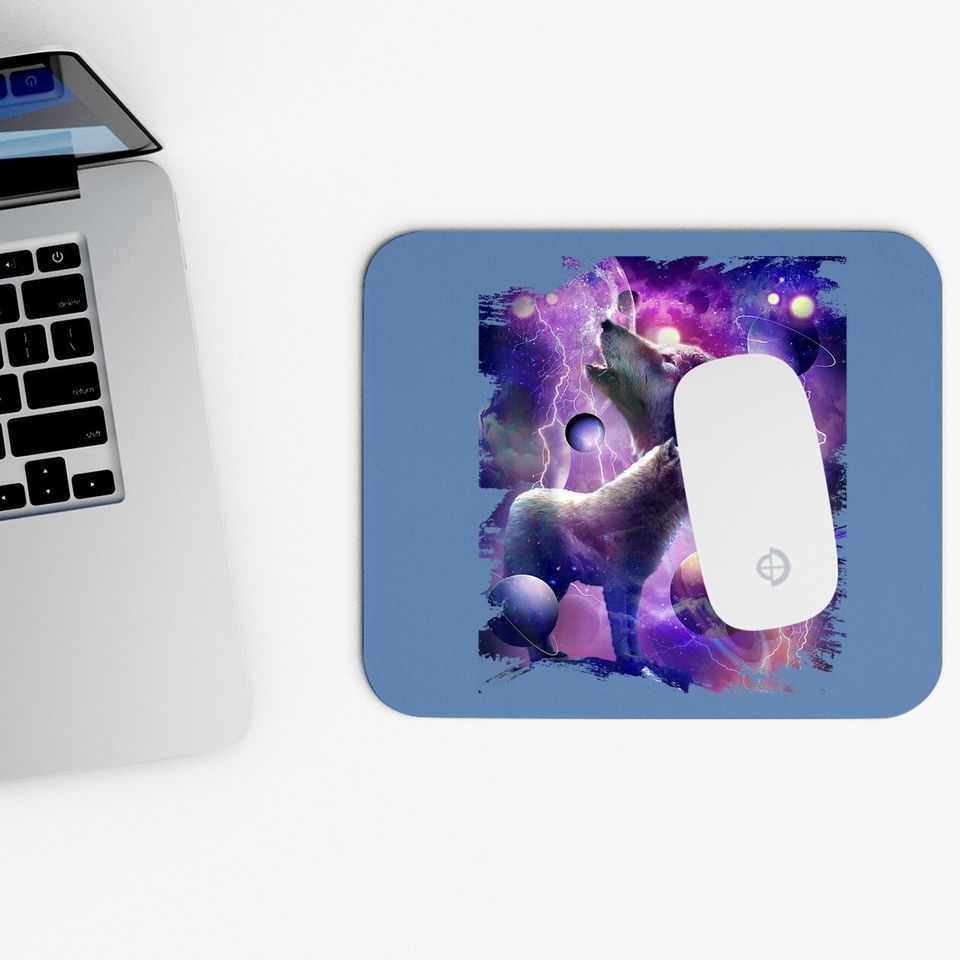 Cosmic Wolf Howling At Moon In Spacet Mouse Pad
