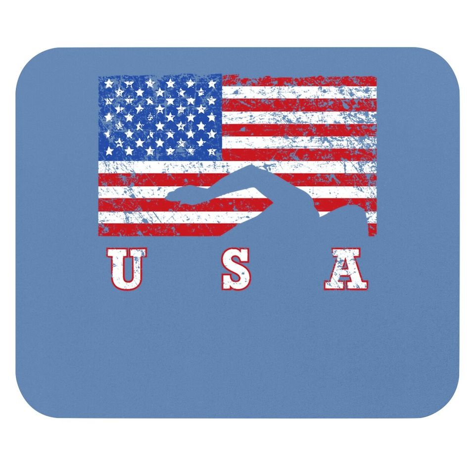 American Flag Swimming Usa Mouse Pad