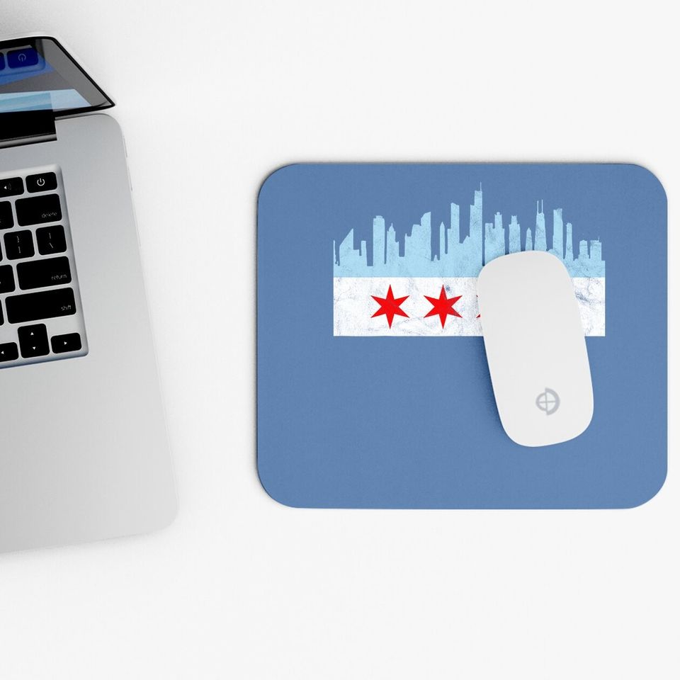 Chicago Flag Distressed Vintage Downtown Skyline Illinois Mouse Pad