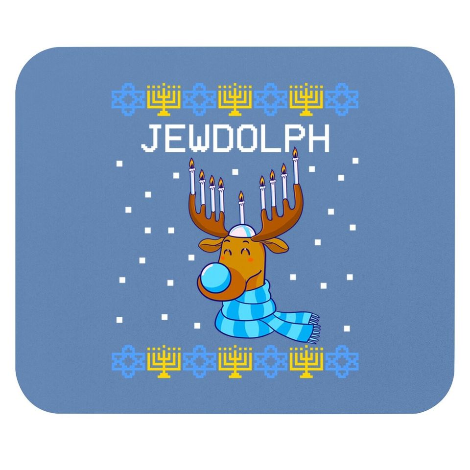 Jewdolph Ugly Hanukkah Sweater Reindeer Menorah Chanukah Mouse Pad