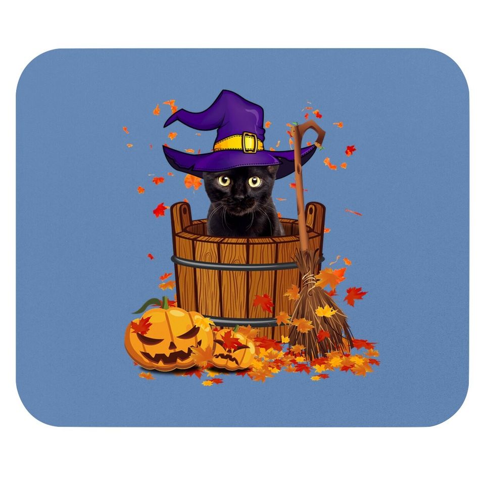 Black Cat Witch Halloween Mouse Pad