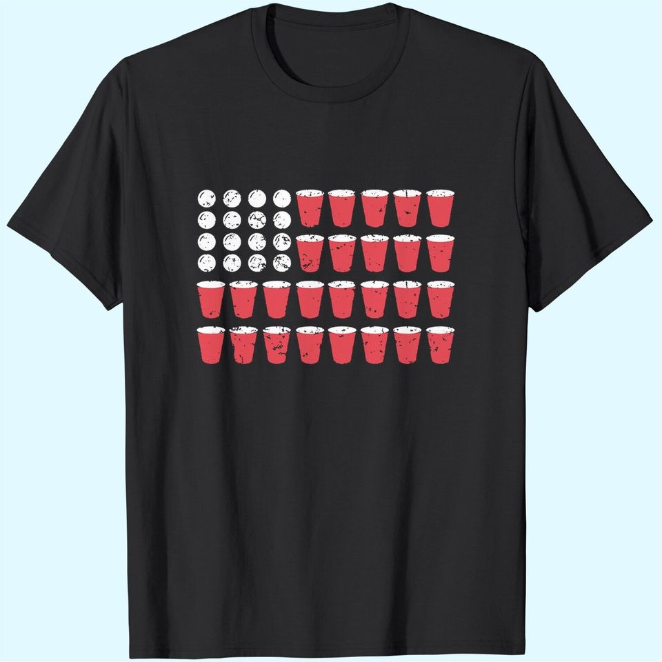 Mens American Flag Beer Pong Tshirt Funny Fourth of July Drinking Tee for Guys