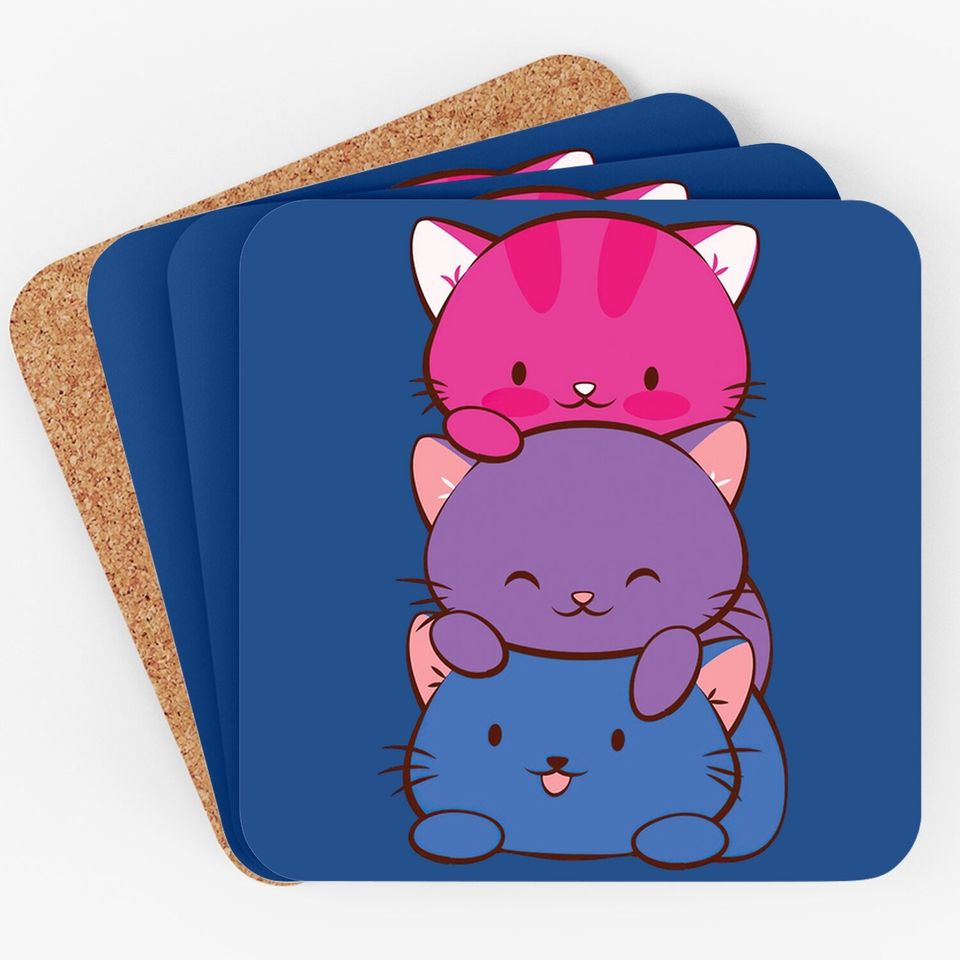 Bisexual Pride Kawaii Kitty Cat Stack Anime Coaster