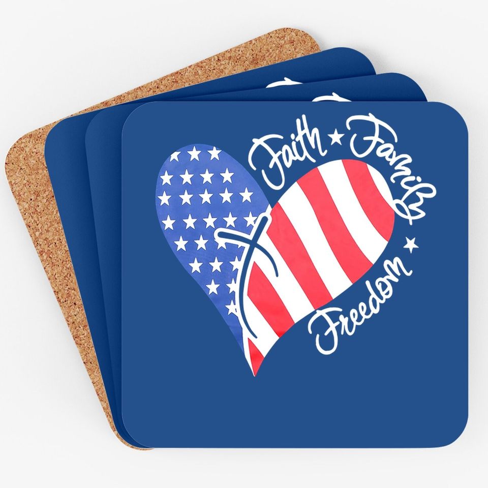 American Flag Print Coaster Faith Family Freedom Short Sleeve Blouse Coaster Tops