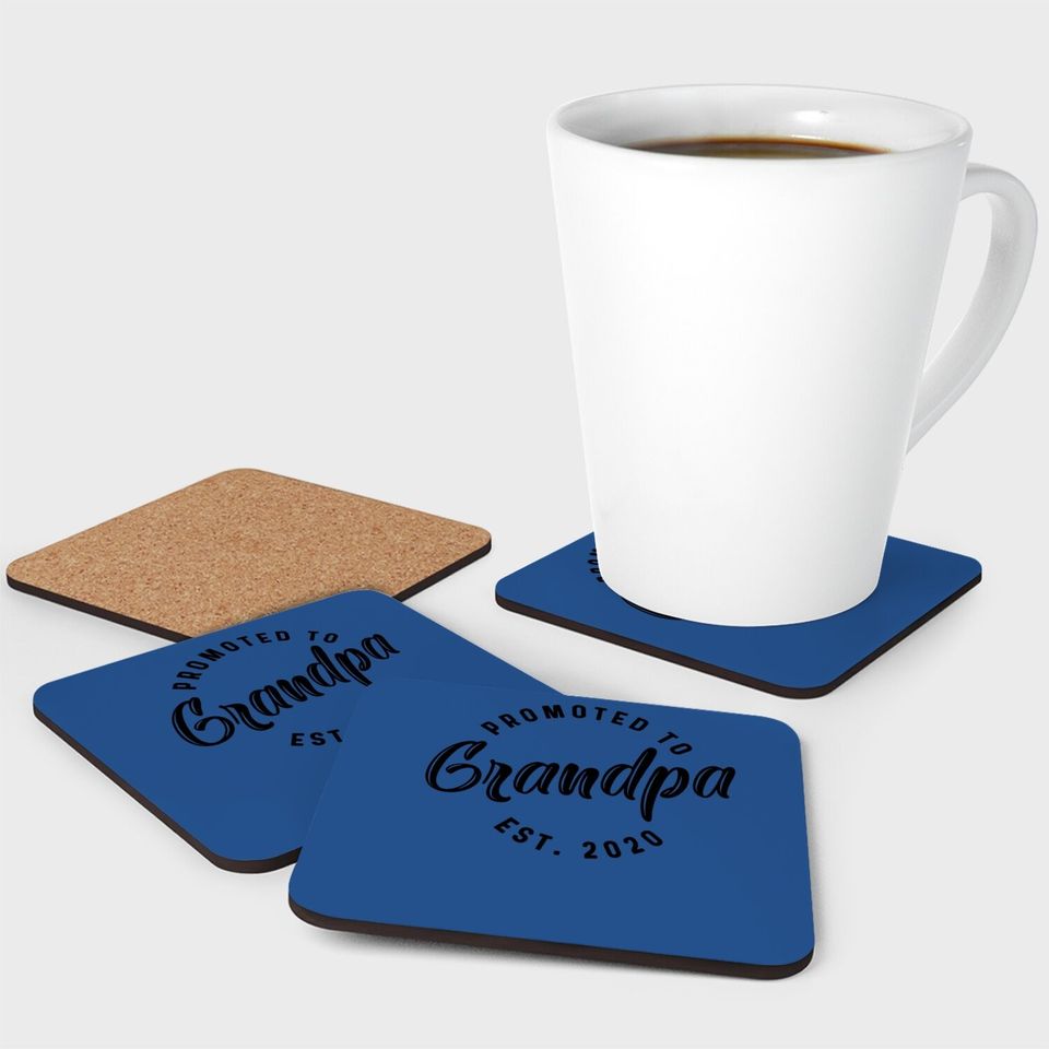Promoted To Grandpa Est 2020 Coaster Best Funny Novelty Gift Fathers Day