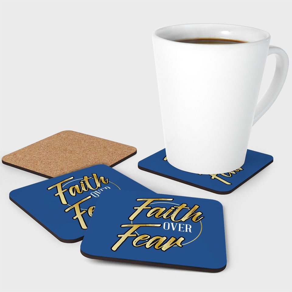 Faith Over Fear Gold - Inspirational Christian Scripture Coaster