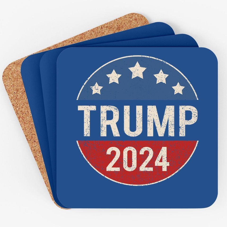 Trump 2024 Retro Campaign Button Re Elect President Trump Coaster