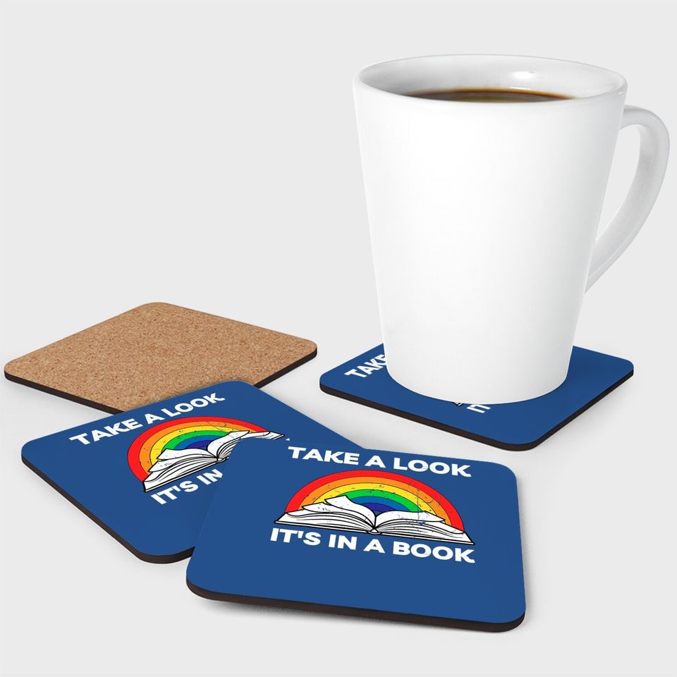 Take A Look It's In A Book Reading Vintage Retro Rainbow Coaster