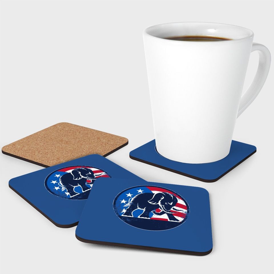 Shirtinvaders Republican Party Elephant Logo - Distressed Print Coaster