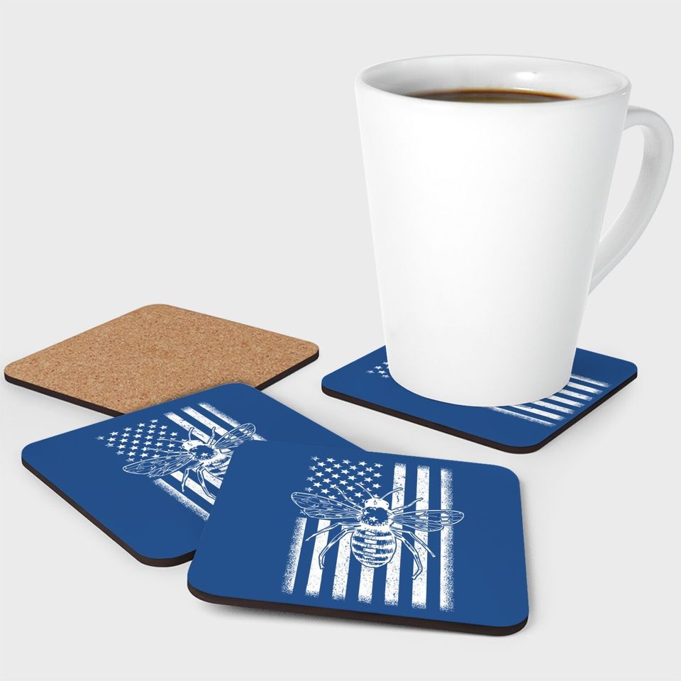 American Flag Honey Bee Honeycomb Beekeeper Beekeeping Coaster