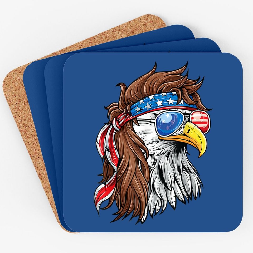 Patriotic Bald Eagle Mullet Usa American Flag 4th Of July Coaster