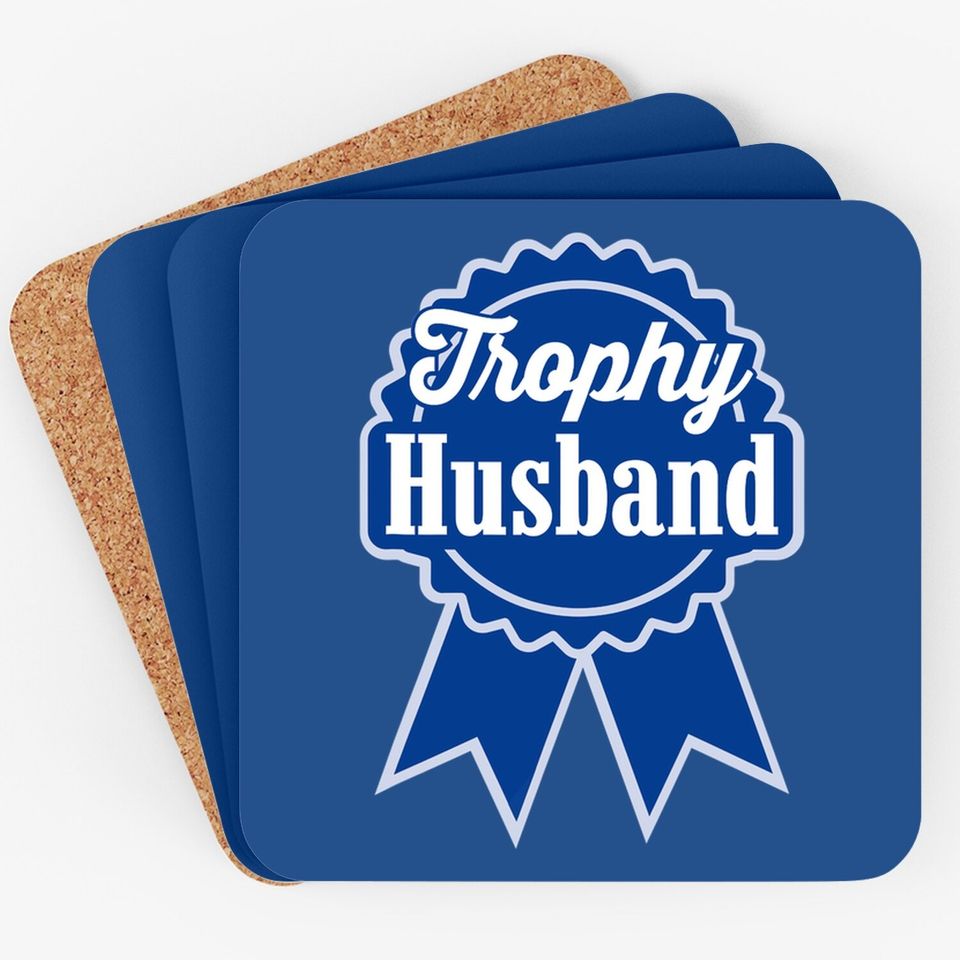 Trophy Husband Retro Ribbon Style Coaster