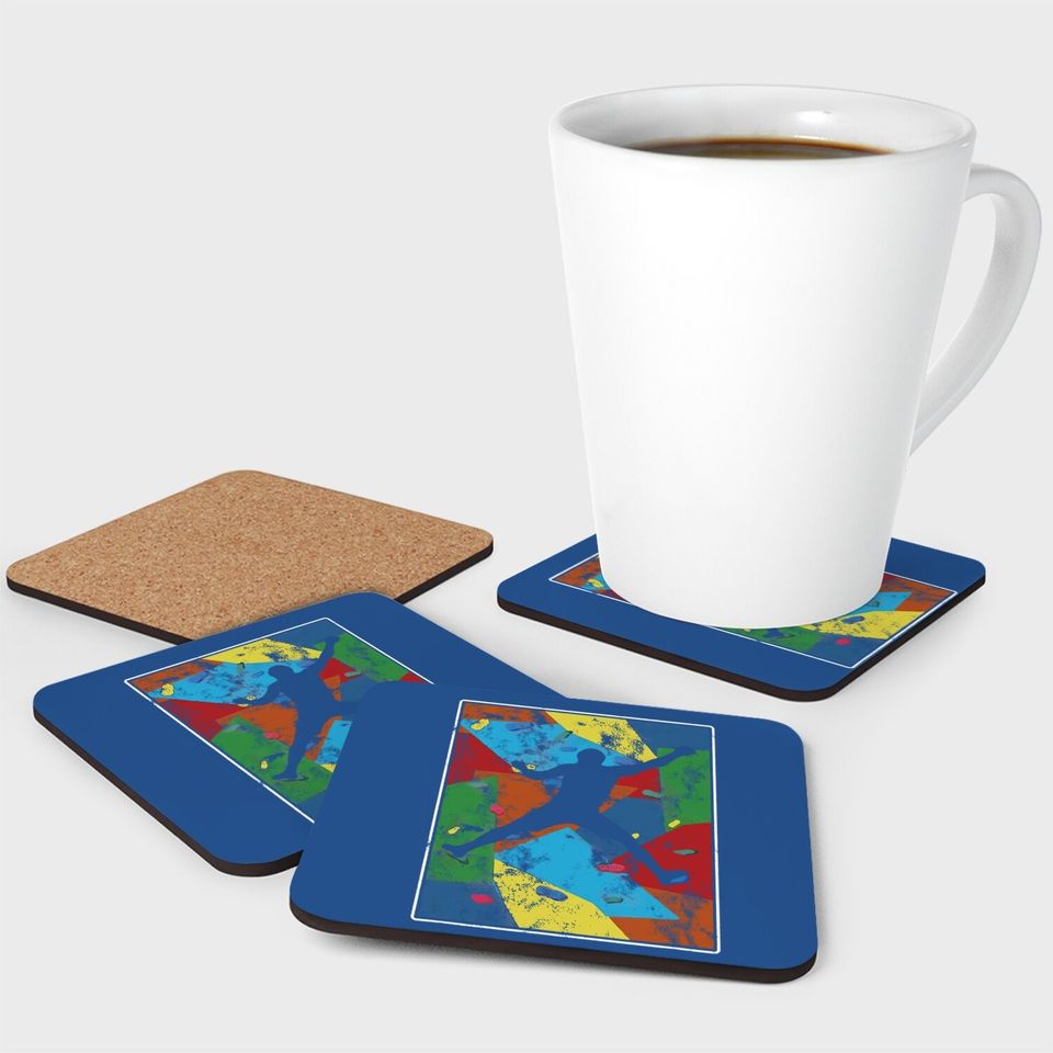 Retro Bouldering Mountaineer Mountain Climber Rock Climbing Coaster