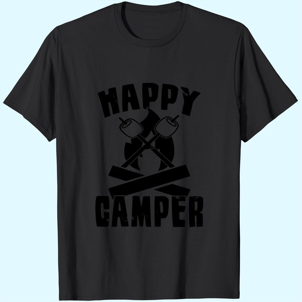 Mens Happy Camper Shirt Funny Camping Cool Hiking Graphic Vintage Tee 80s Saying