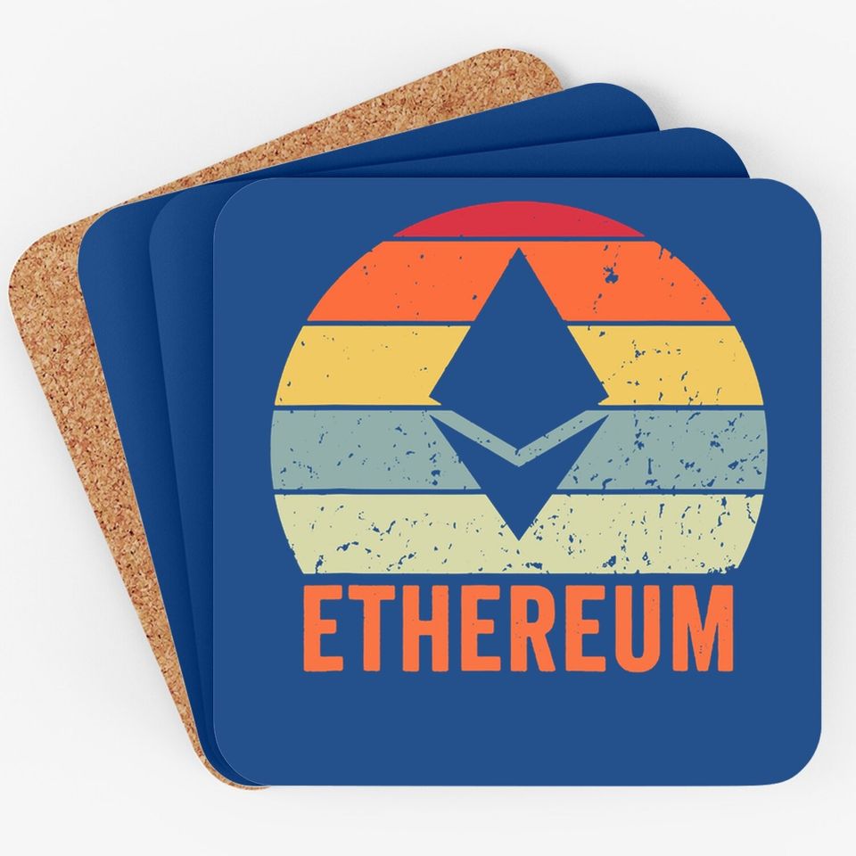 Ethereum Blockchain Eth Ether Cryptocurrency Retro Sunset Coaster