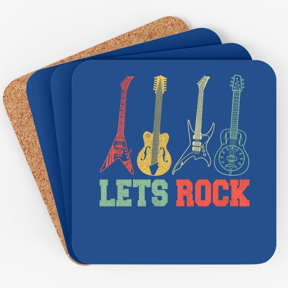 Lets Rock Rock N Roll Guitar Retro Coaster