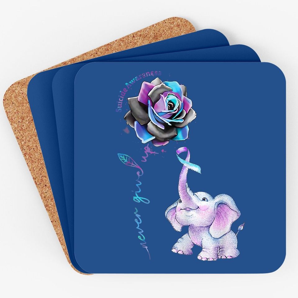 Suicide Prevention Awareness Flower Elephant Ribbon Gift Coaster