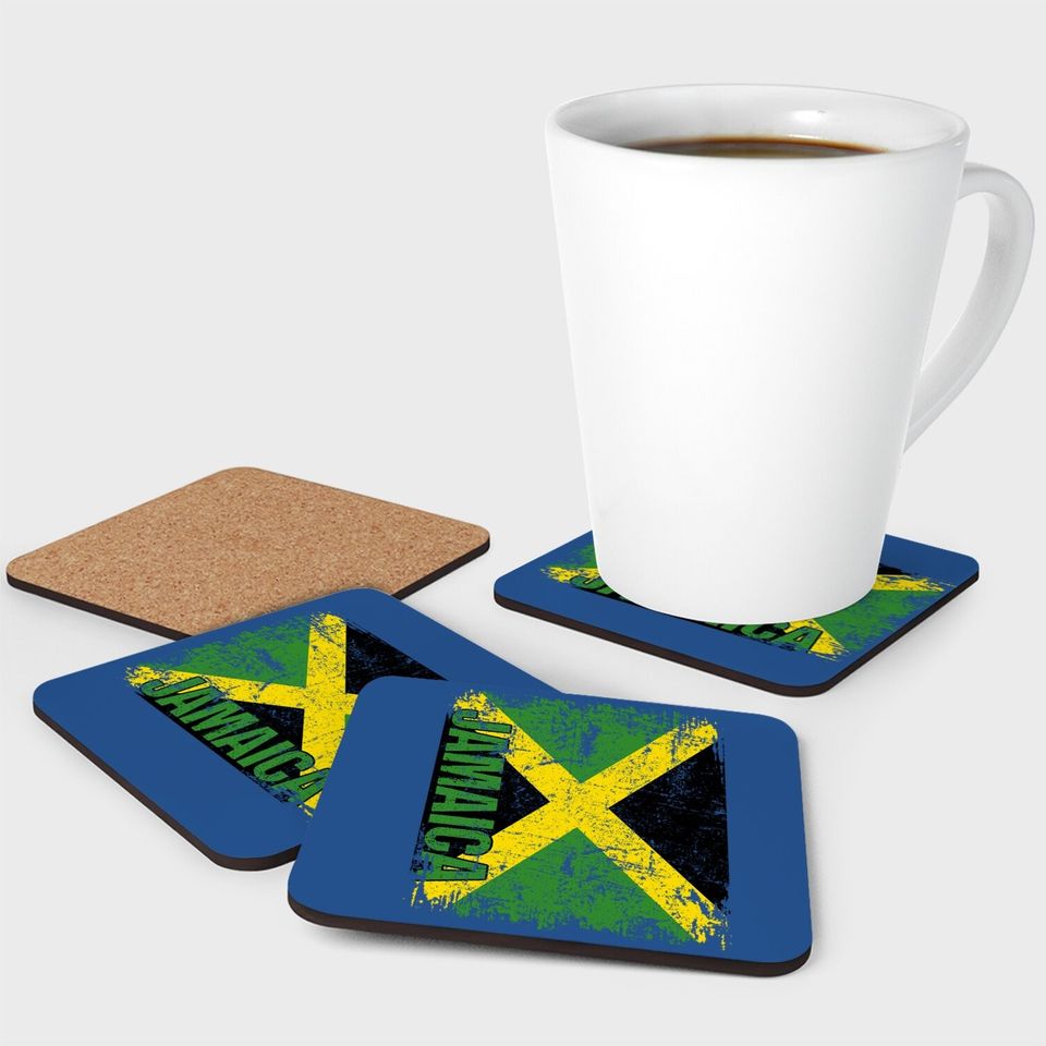 Jamaican Flag Vintage Distressed Coaster