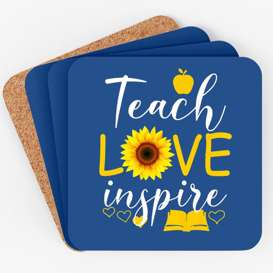 Teach Love Inspire Sunflower Teacher Gift Coaster