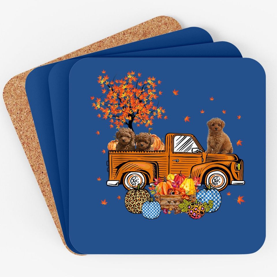 Poodle Pumpkins Truck Leaf Autumn Fall Thanksgiving Coaster