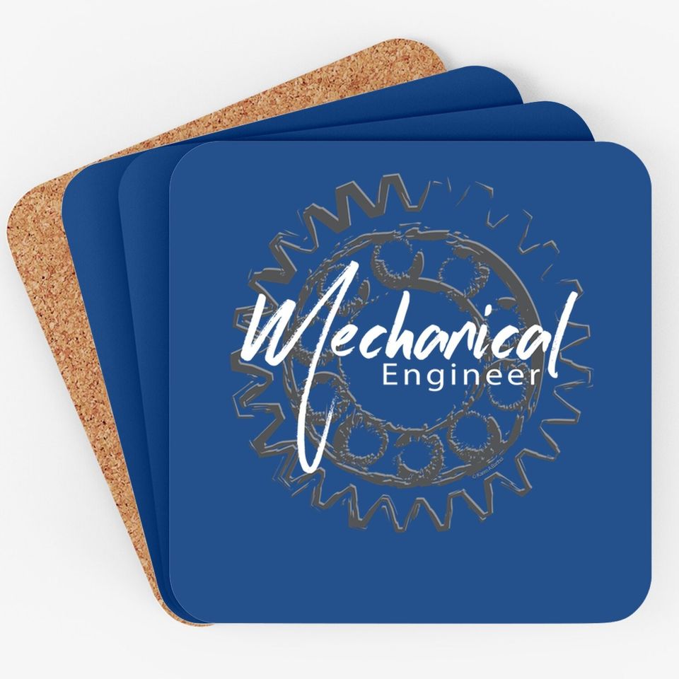 Mechanical Engineer Gear Sketch White Text Coaster