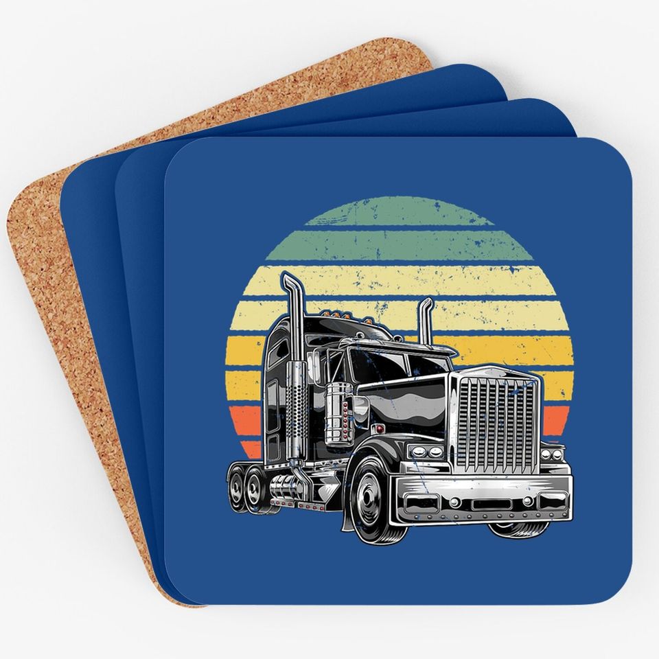 Retro Vintage Trucker Big Rig Semi Trailer Truck Driver Coaster