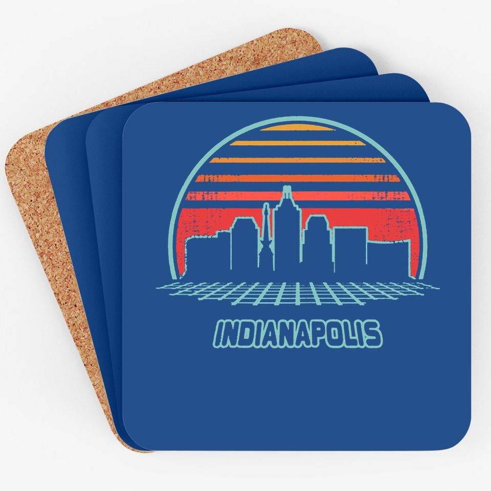 Indianapolis City Skyline Retro 80s Style Souvenir Gift Coaster