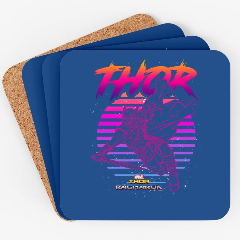 Marvel Thor Ragnarok 80s Retro Sunset Halftone Hero Coaster