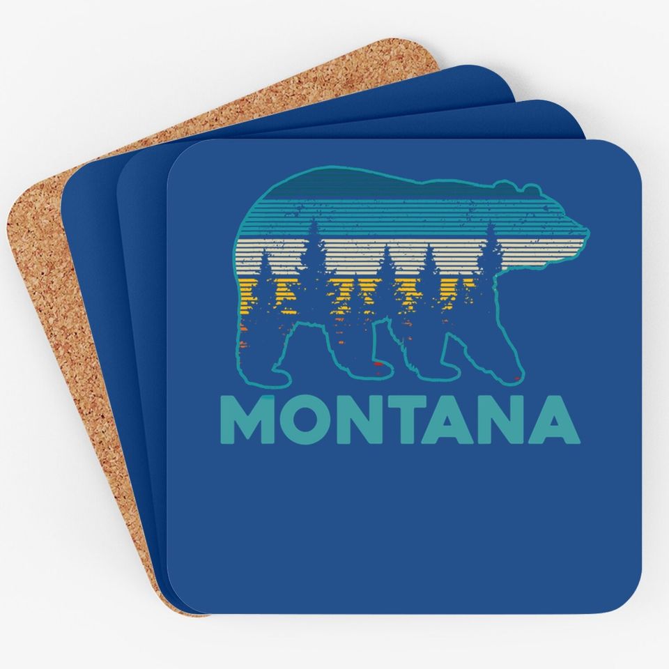 Montana Vintage Grizzly Bear Nature Hiking Coaster