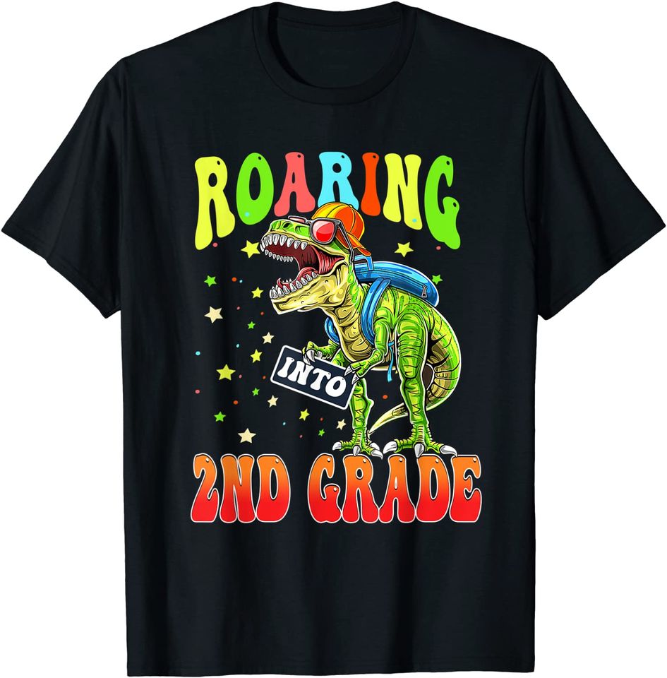 Roaring Into 2nd Grade Dinosaur Back to School Boys T Shirt
