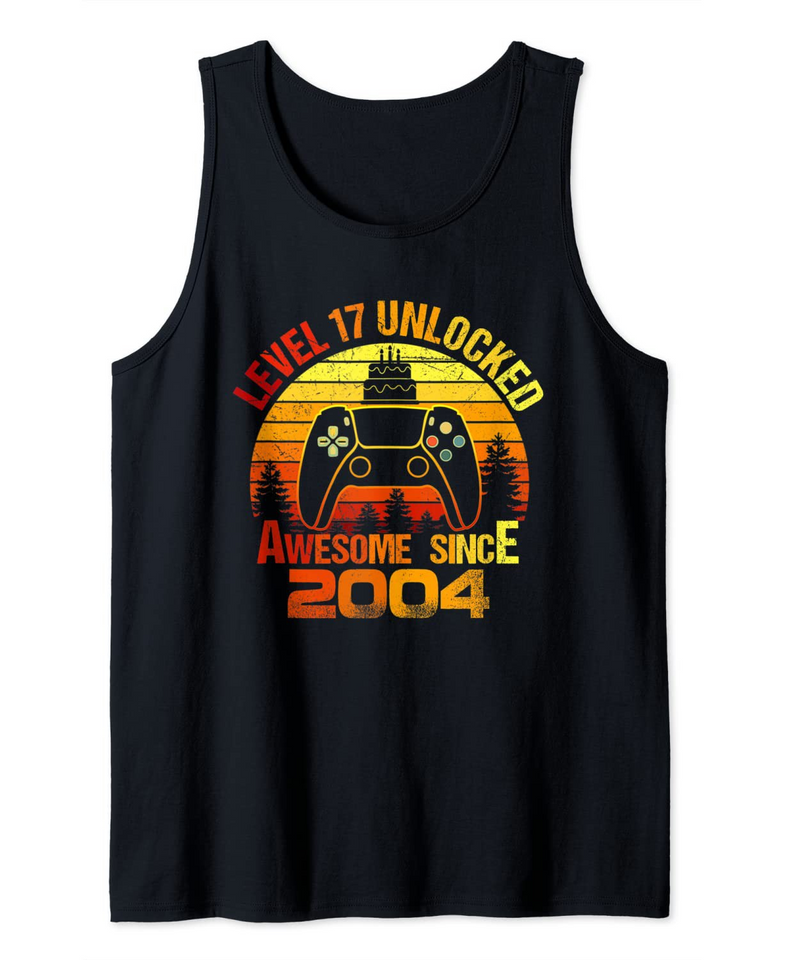 Mens 17 Years Old Gift Boy Level 17 Unlocked Awesome 2004 Birthday Tank Top